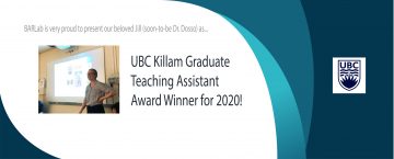 UBC Killam Graduate Teaching Assistant Award 2020: Congrats Jill!!!